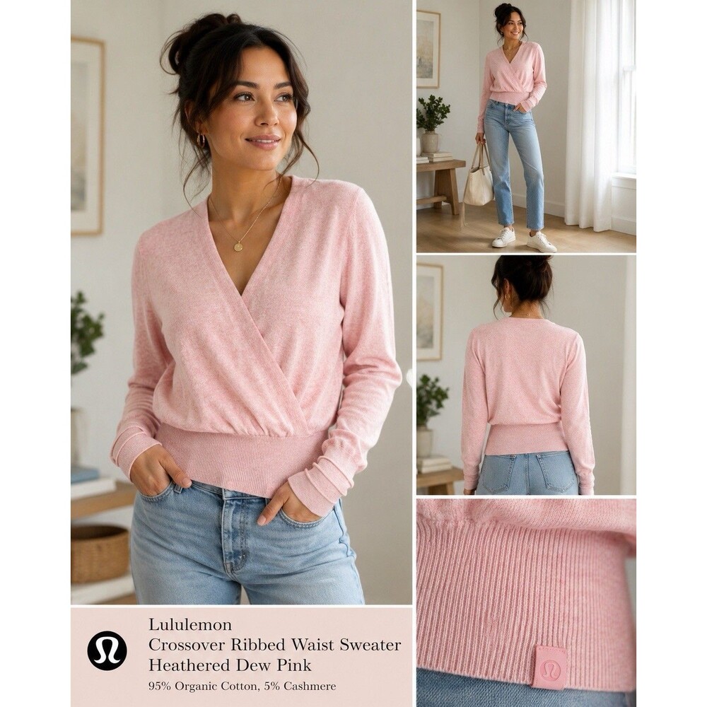 Lululemon Womens Sz 4 Crossover Ribbed Waist Sweater Heathered Dew Pink  $128